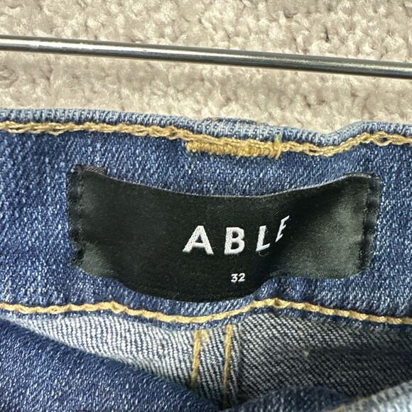 ABLE Jean Shorts Denim Raw Hem Cut Off Size 32 Mid Rise - Picture 2 of 9